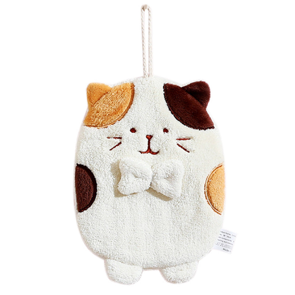 Cute Cat Hanging Hand Towel | 3D Embroidered, Thick & Lint-Free Coral Fleece