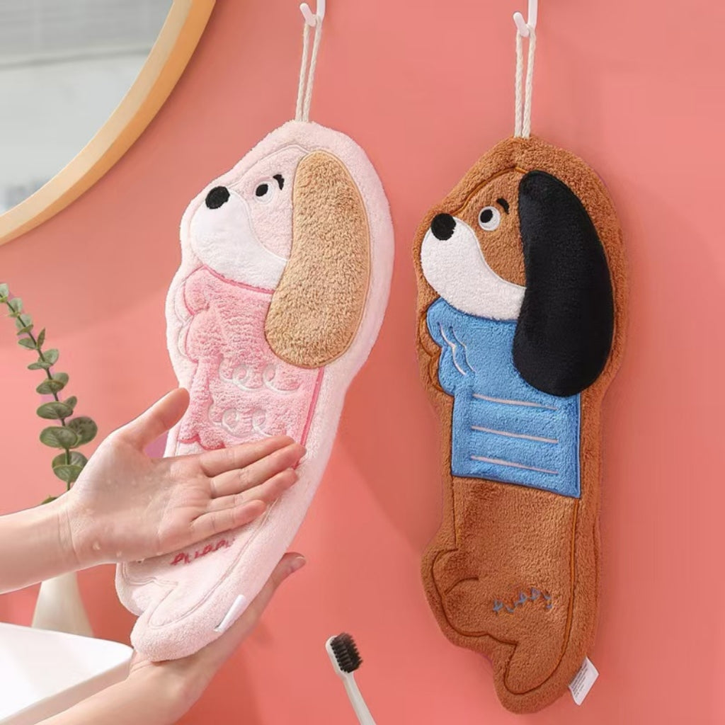 Cute Dog Hanging Hand Towel | Thick Coral Fleece, Skin-Friendly Kids Gift