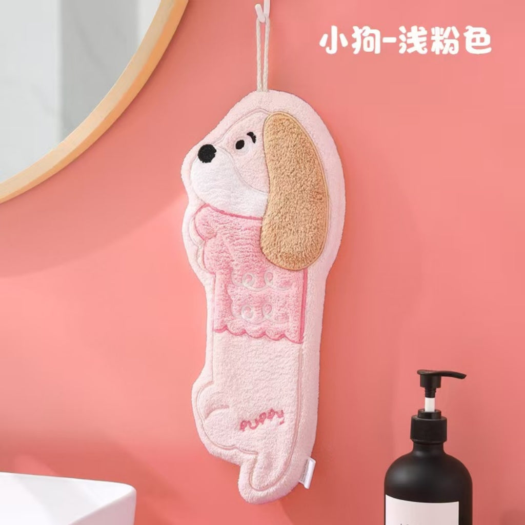 Cute Dog Hanging Hand Towel | Thick Coral Fleece, Skin-Friendly Kids Gift