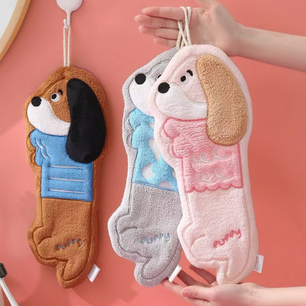 Cute Dog Hanging Hand Towel | Thick Coral Fleece, Skin-Friendly Kids Gift