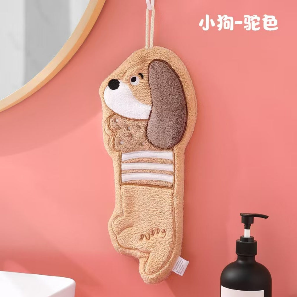 Cute Dog Hanging Hand Towel | Thick Coral Fleece, Skin-Friendly Kids Gift