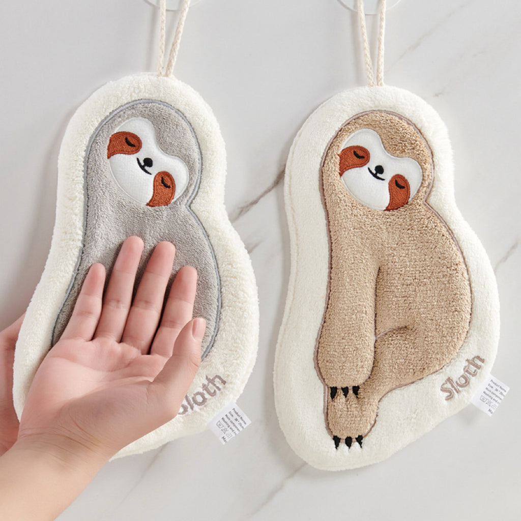 Lazy Sloth Hanging Hand Towel | Embroidered Coral Fleece, Viral Cute Design
