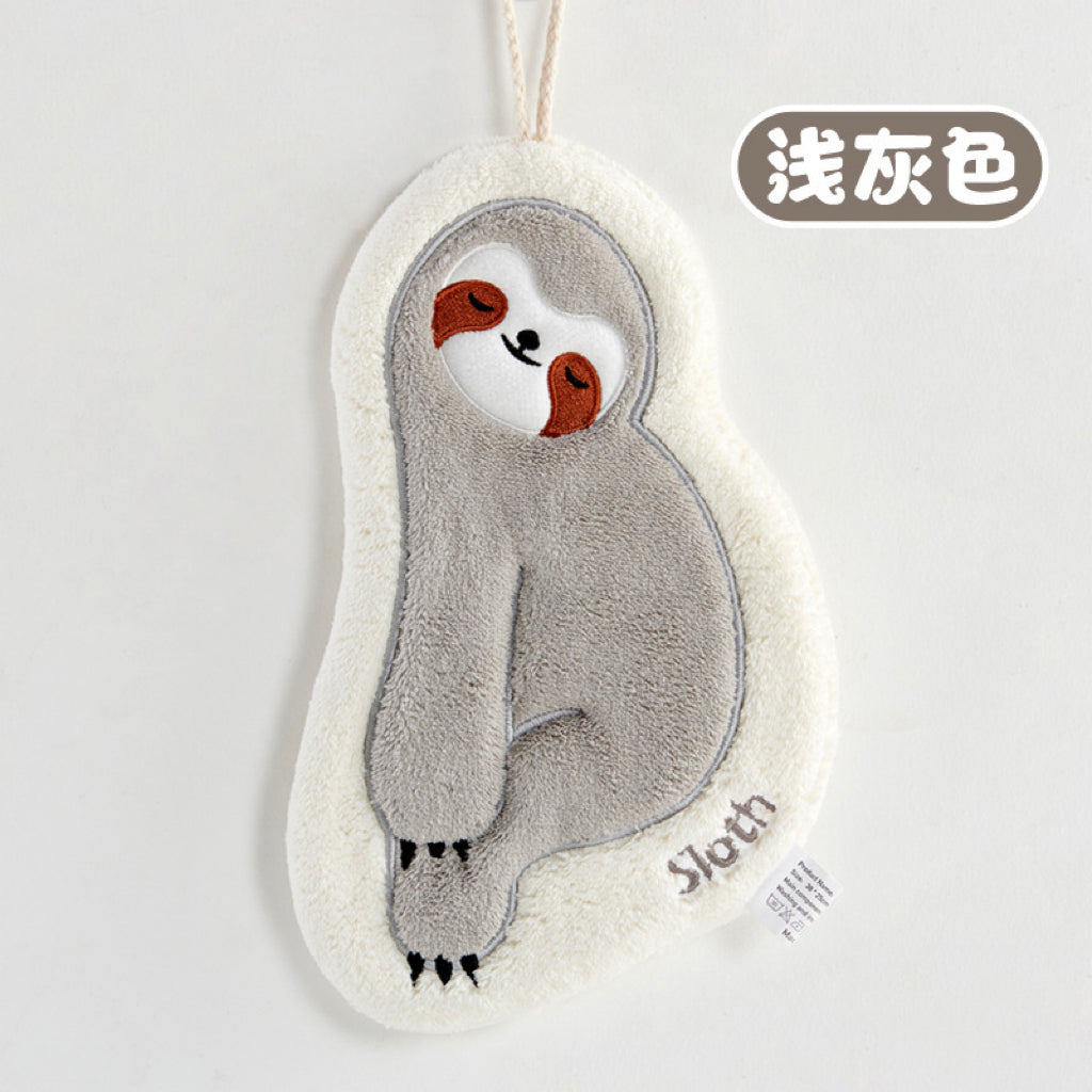 Lazy Sloth Hanging Hand Towel | Embroidered Coral Fleece, Viral Cute Design