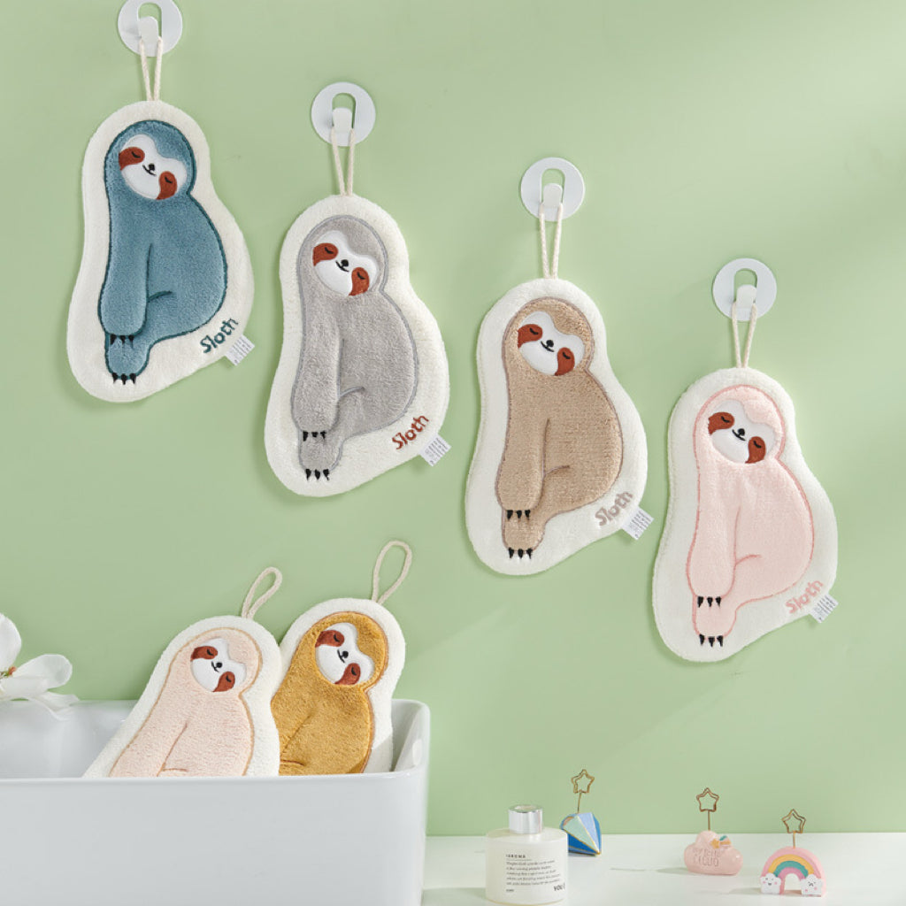Lazy Sloth Hanging Hand Towel | Embroidered Coral Fleece, Viral Cute Design