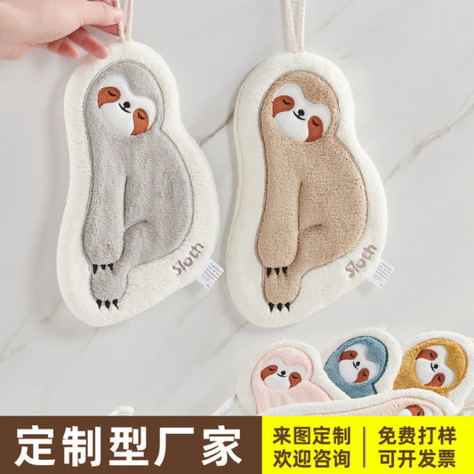 Lazy Sloth Hanging Hand Towel | Embroidered Coral Fleece, Viral Cute Design