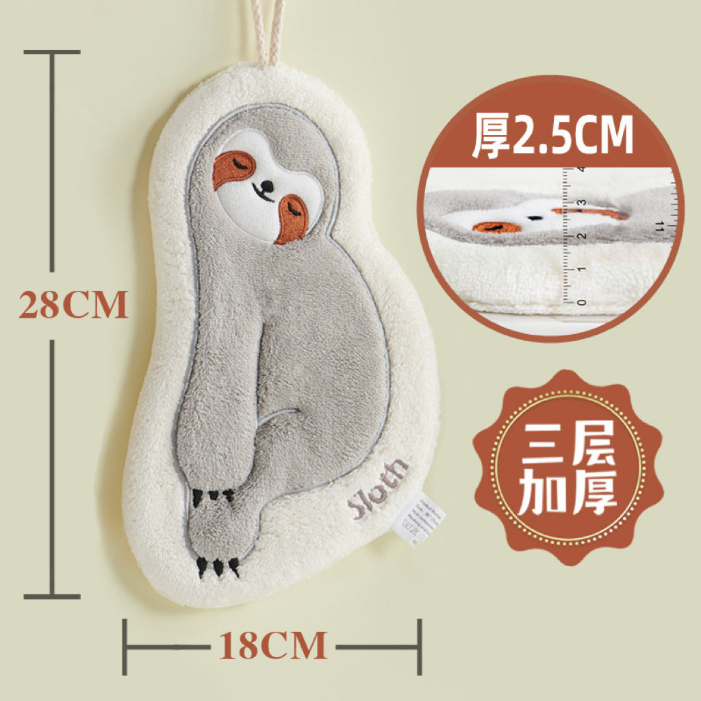 Lazy Sloth Hanging Hand Towel | Embroidered Coral Fleece, Viral Cute Design