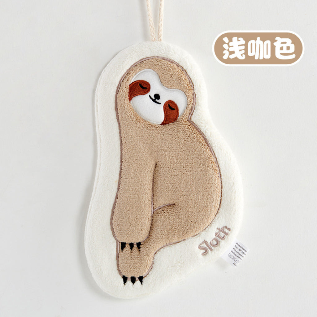 Lazy Sloth Hanging Hand Towel | Embroidered Coral Fleece, Viral Cute Design
