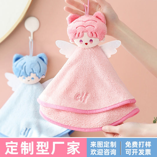 Angel Elf Hanging Hand Towel | 3D Doll Design, Soft Coral Fleece Gift