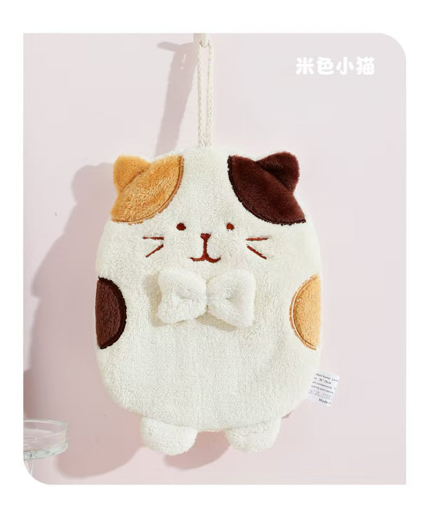 Chubby Cat Hanging Hand Towel | Lint-Free Coral Fleece, Super Soft & Absorbent
