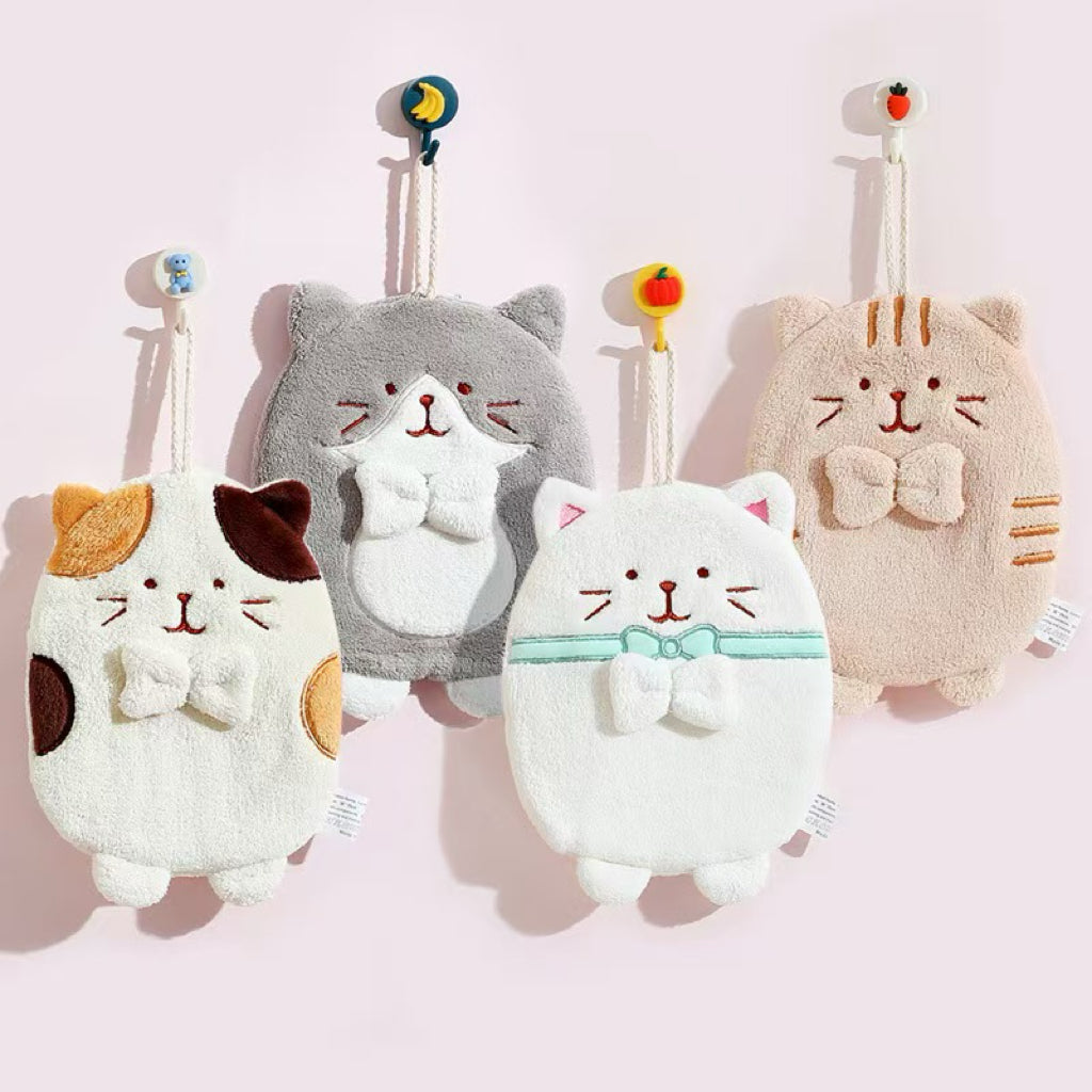 Chubby Cat Hanging Hand Towel | Lint-Free Coral Fleece, Super Soft & Absorbent