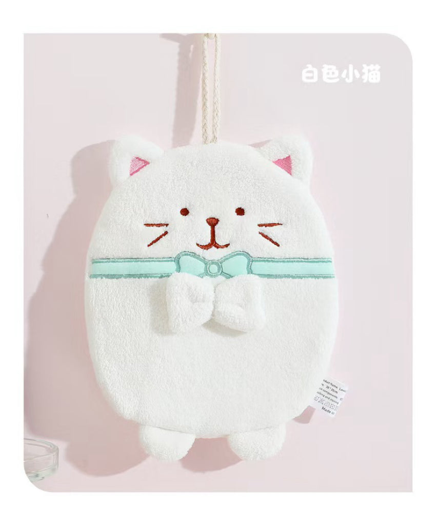 Chubby Cat Hanging Hand Towel | Lint-Free Coral Fleece, Super Soft & Absorbent