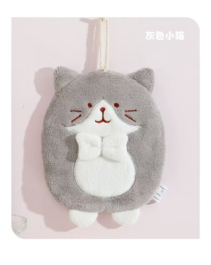 Chubby Cat Hanging Hand Towel | Lint-Free Coral Fleece, Super Soft & Absorbent