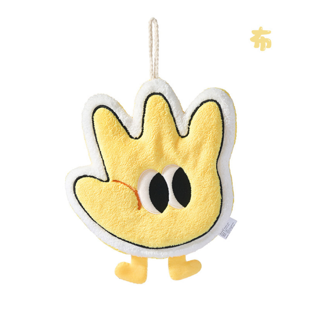 Quirky Hand Character Hanging Hand Towel | Triple-Layer Coral Fleece, Streetwear Vibe