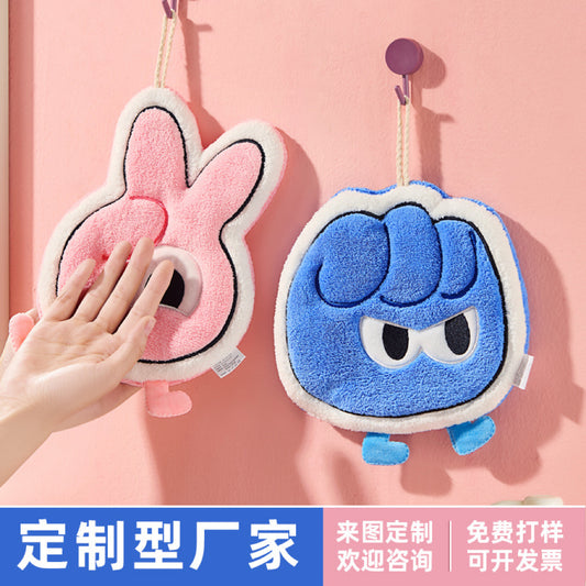 Quirky Hand Character Hanging Hand Towel | Triple-Layer Coral Fleece, Streetwear Vibe