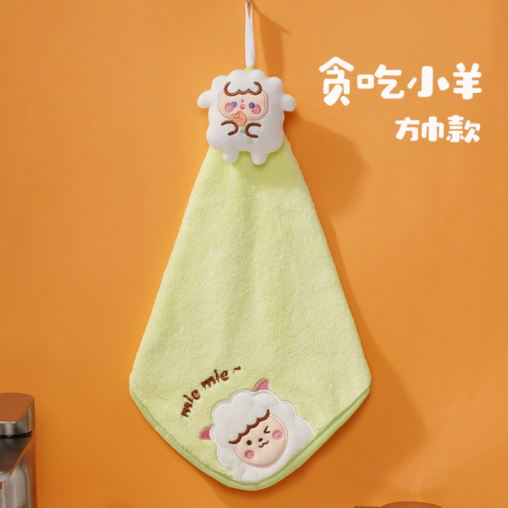 Little Lamb Hanging Hand Towel | 3D Embroidered Coral Fleece, Lightweight Kids Gift