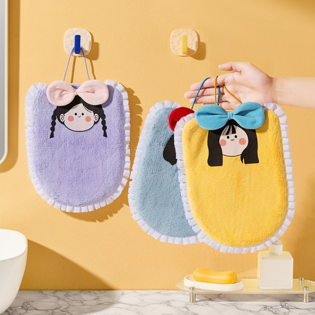 Lace Girl Hanging Hand Towel | 3D Bow, Ruffle Edge Coral Fleece, Sweet Gift
