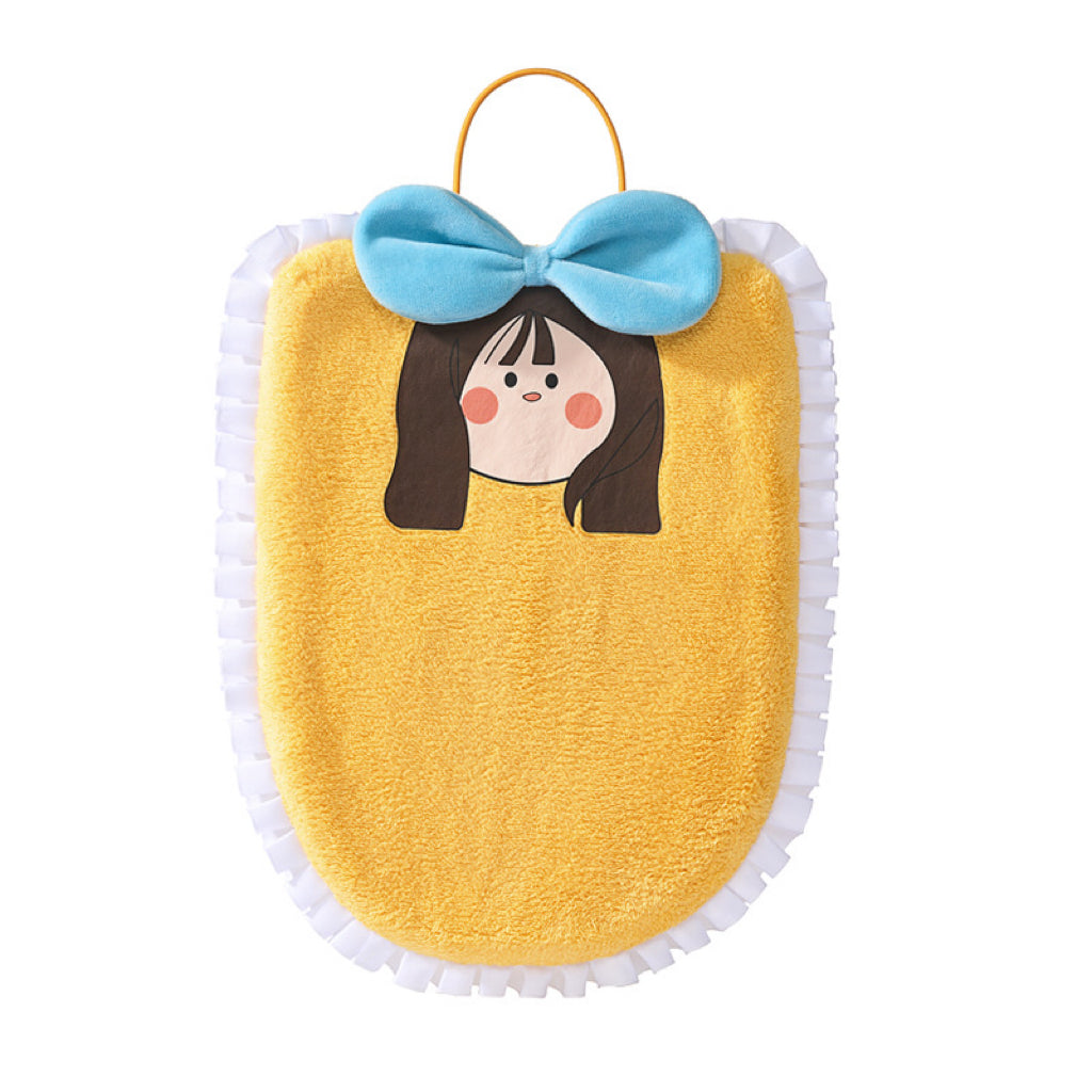 Lace Girl Hanging Hand Towel | 3D Bow, Ruffle Edge Coral Fleece, Sweet Gift