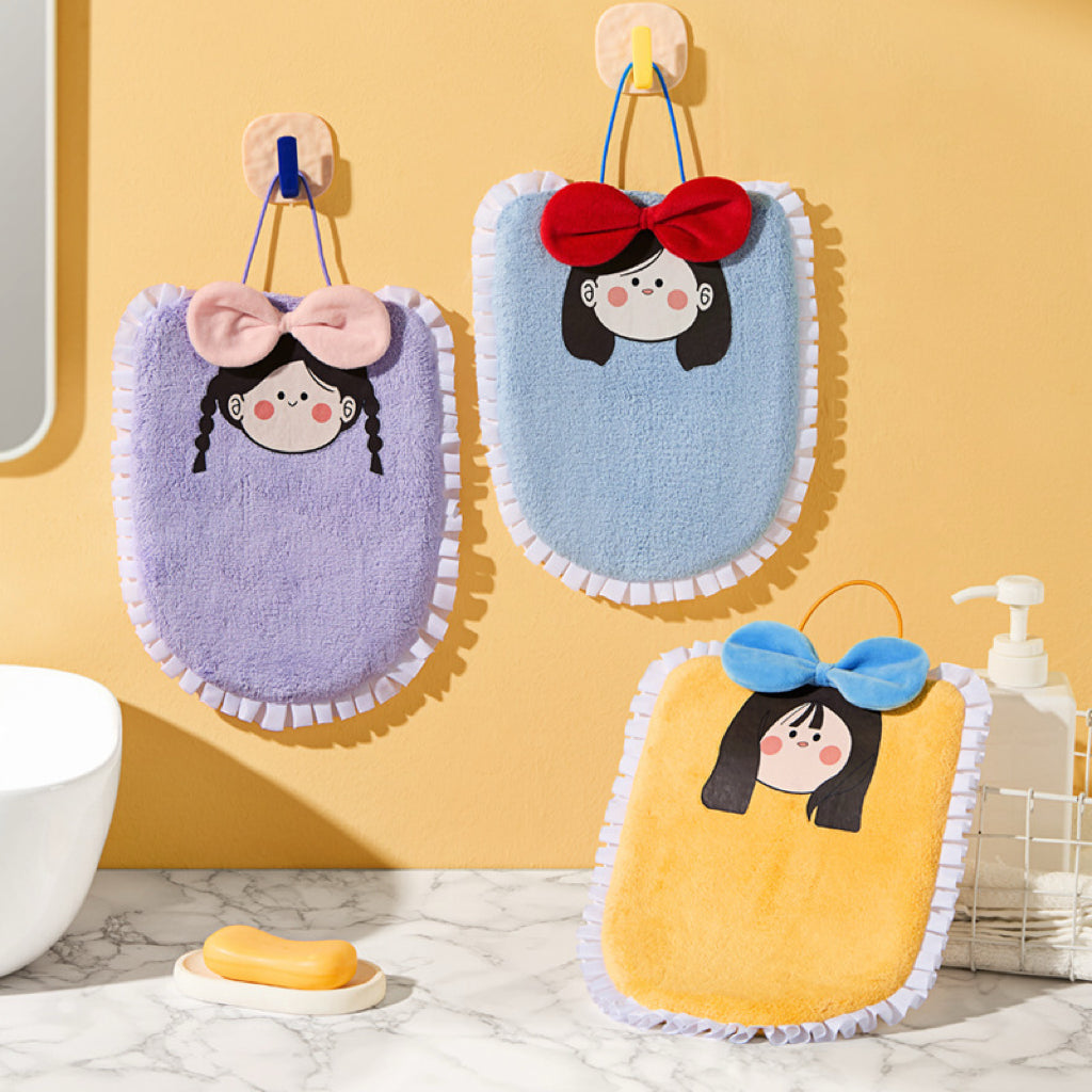 Lace Girl Hanging Hand Towel | 3D Bow, Ruffle Edge Coral Fleece, Sweet Gift