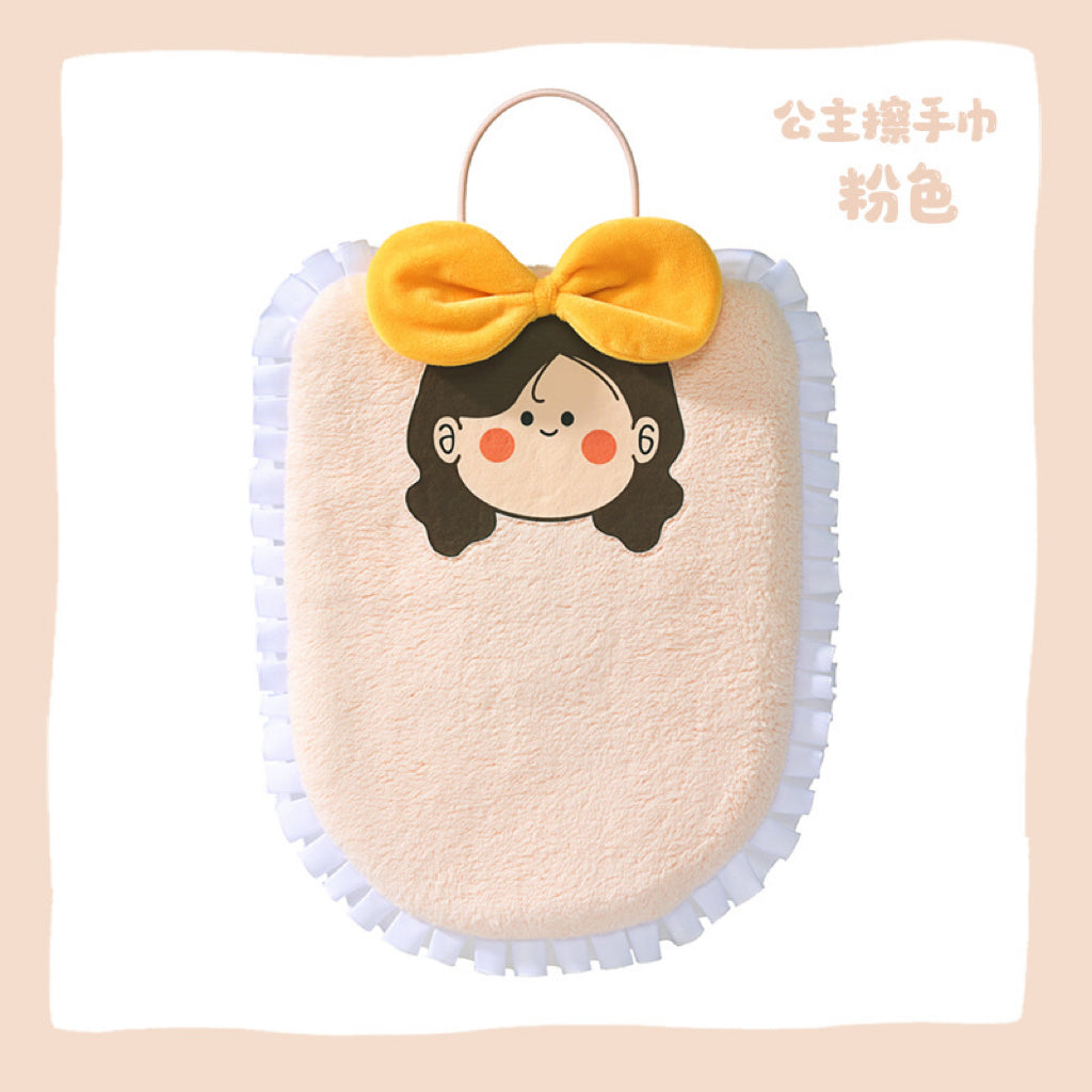 Lace Girl Hanging Hand Towel | 3D Bow, Ruffle Edge Coral Fleece, Sweet Gift