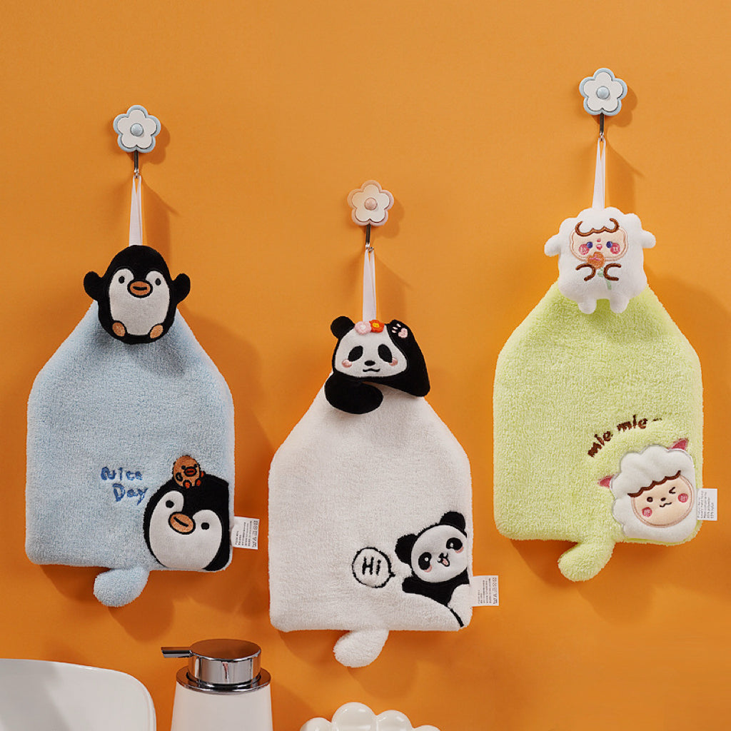 Mini Animal Squad Hanging Hand Towel | 6 Cute Designs, Compact Coral Fleece Gift