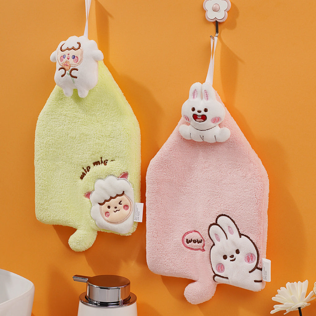 Mini Animal Squad Hanging Hand Towel | 6 Cute Designs, Compact Coral Fleece Gift