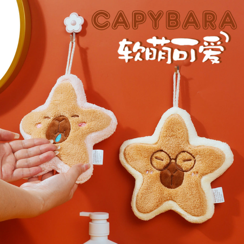 Capybara Star Hanging Hand Towel | Viral Cute Design, Thick Coral Fleece Gift