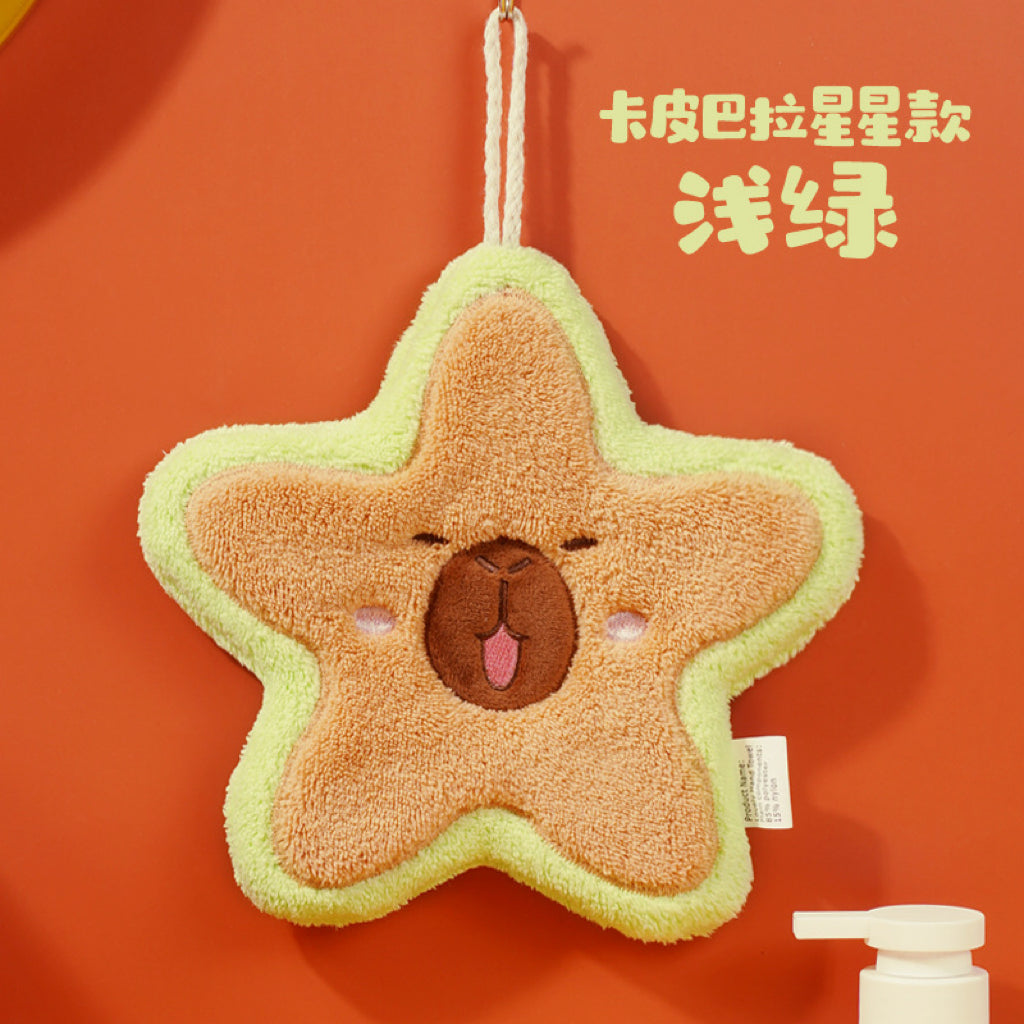 Capybara Star Hanging Hand Towel | Viral Cute Design, Thick Coral Fleece Gift