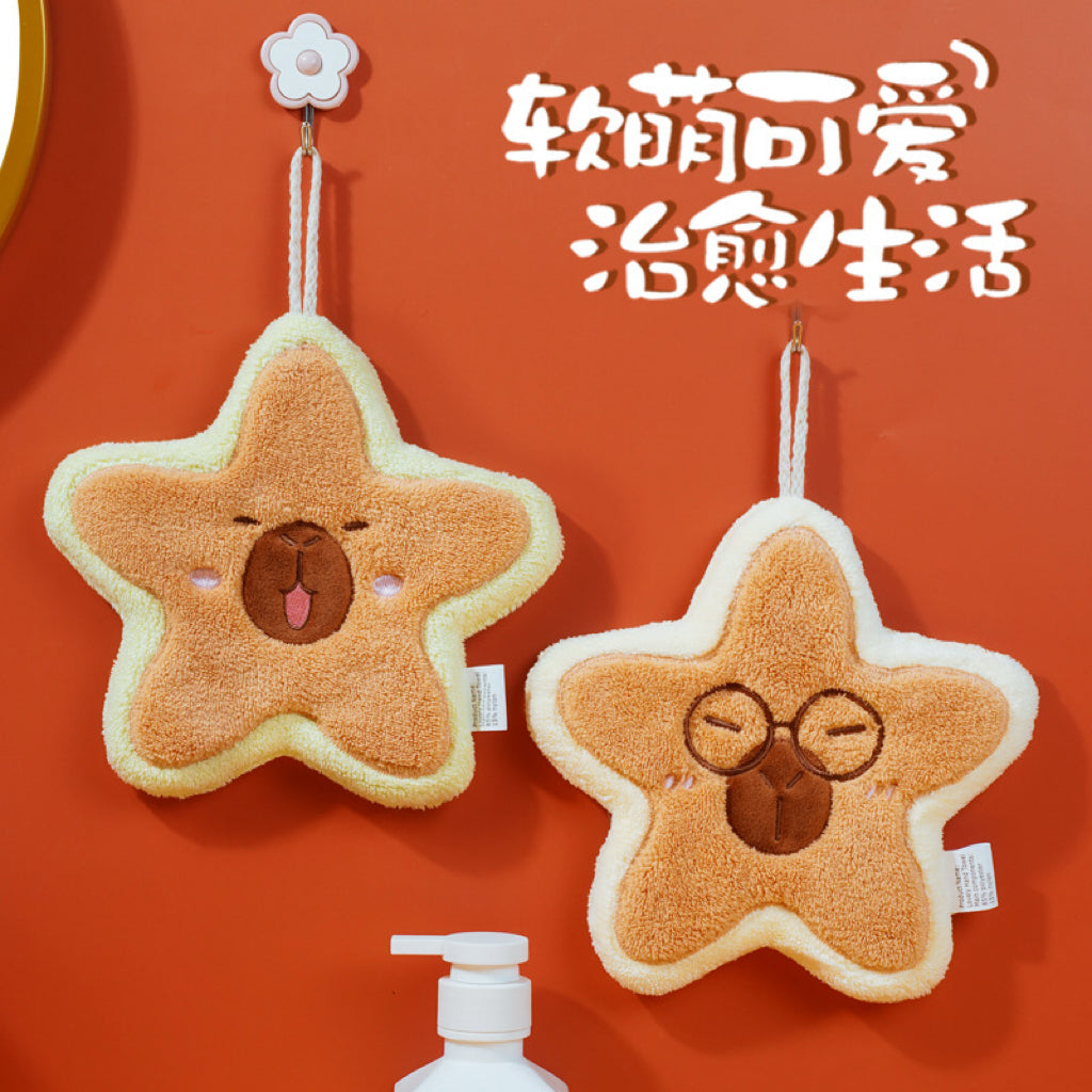 Capybara Star Hanging Hand Towel | Viral Cute Design, Thick Coral Fleece Gift