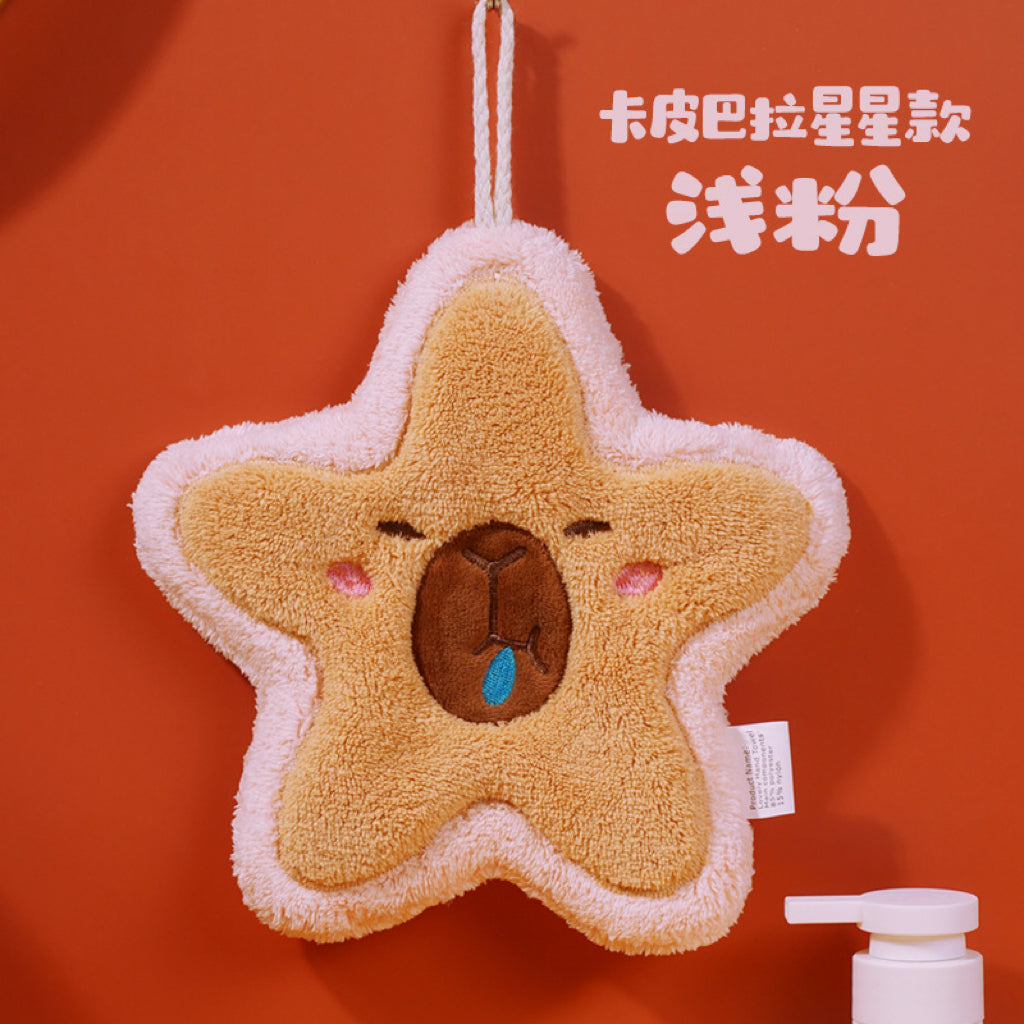 Capybara Star Hanging Hand Towel | Viral Cute Design, Thick Coral Fleece Gift