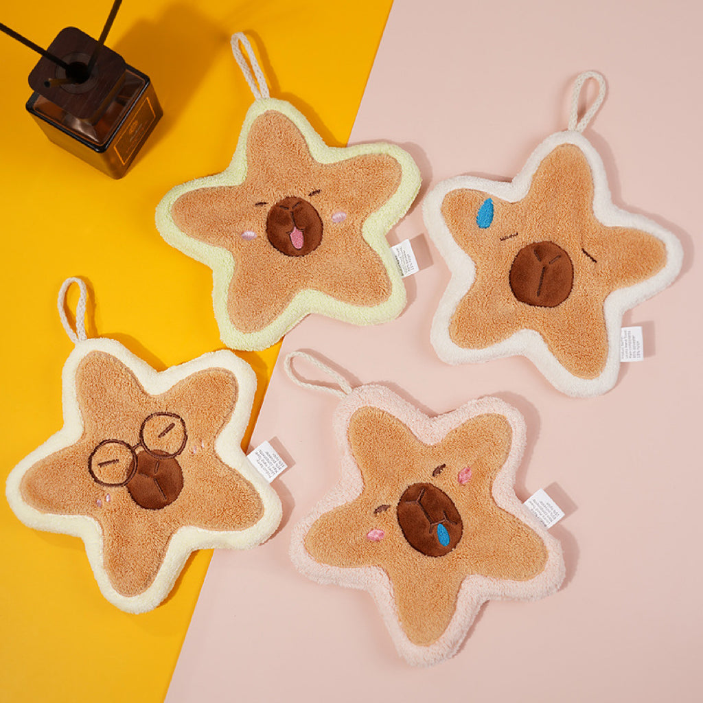 Capybara Star Hanging Hand Towel | Viral Cute Design, Thick Coral Fleece Gift
