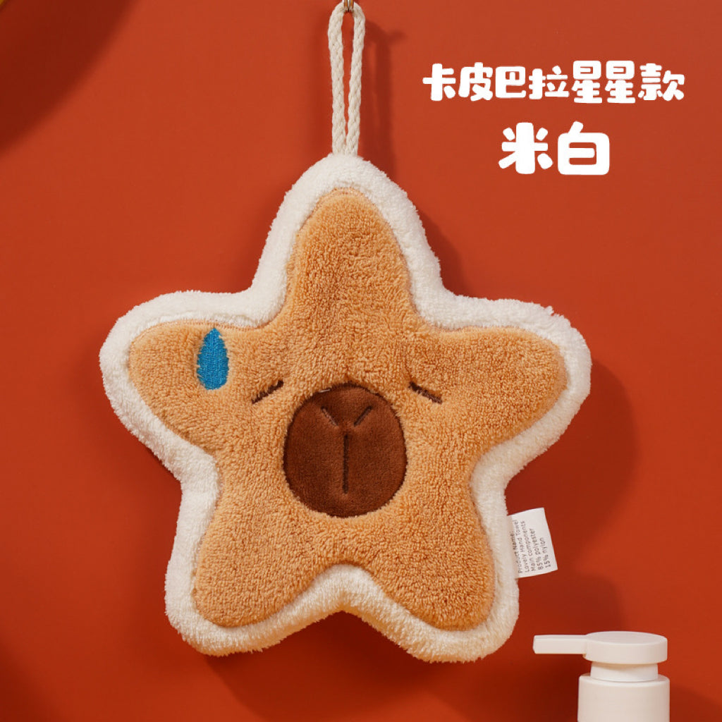 Capybara Star Hanging Hand Towel | Viral Cute Design, Thick Coral Fleece Gift