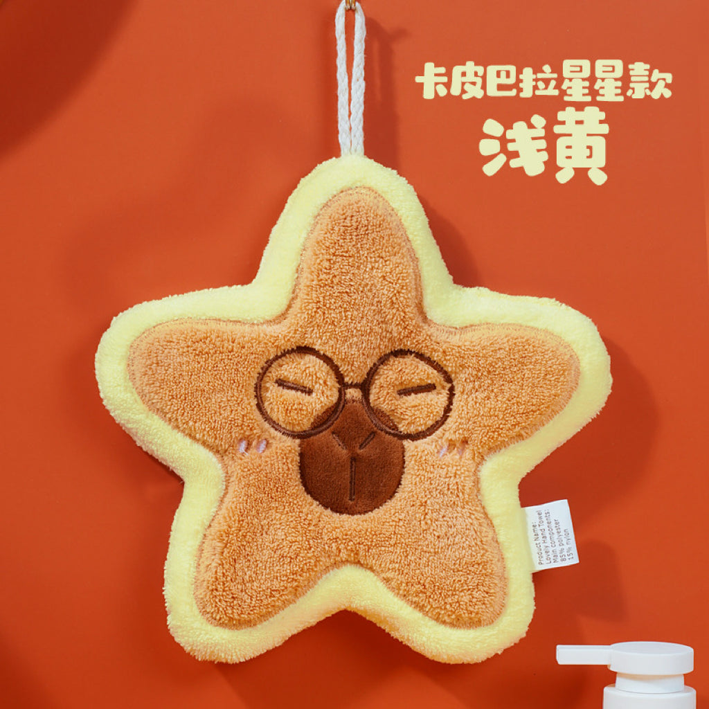 Capybara Star Hanging Hand Towel | Viral Cute Design, Thick Coral Fleece Gift