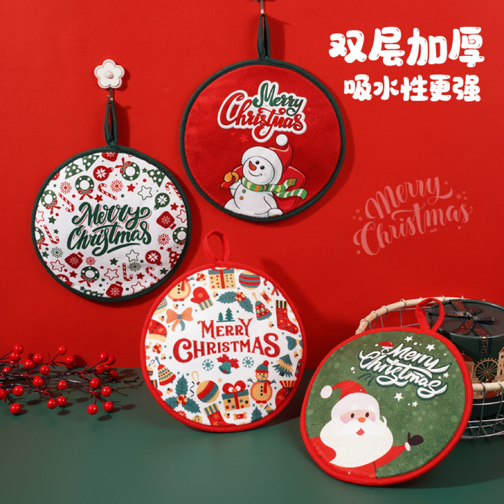 Round Christmas Hanging Hand Towel | Festive Print, Lightweight Holiday Decor & Gift