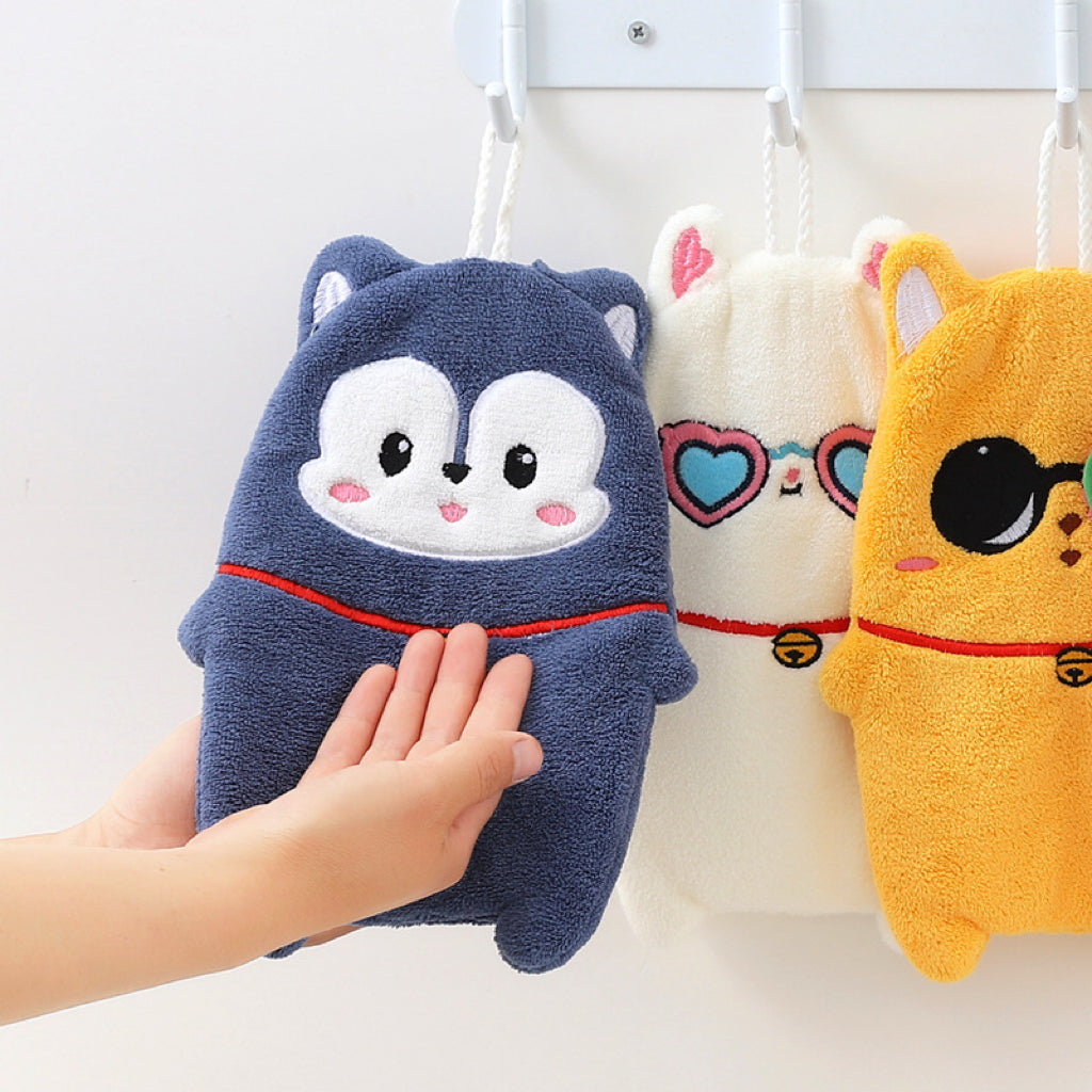 Bell Animal Hanging Hand Towel | 6 Plush Designs with Lucky Bell, Coral Fleece Gift