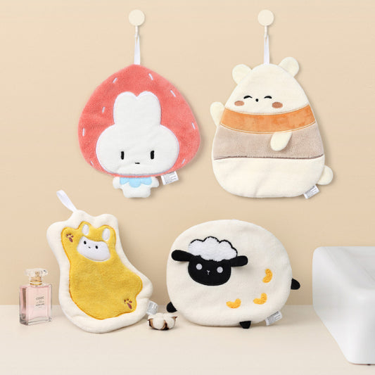 Shaped Plush Animal Hanging Hand Towel | Double-Layer Coral Fleece, Boutique Gift