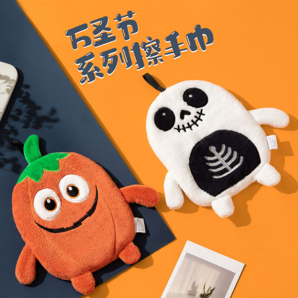 Halloween Plush Character Hanging Hand Towel | 4 Spooky Designs, Thick Coral Fleece