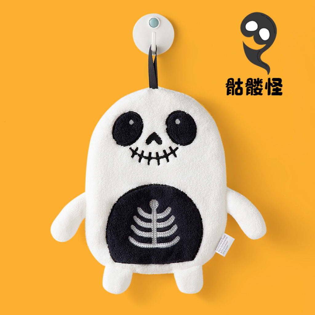 Halloween Plush Character Hanging Hand Towel | 4 Spooky Designs, Thick Coral Fleece