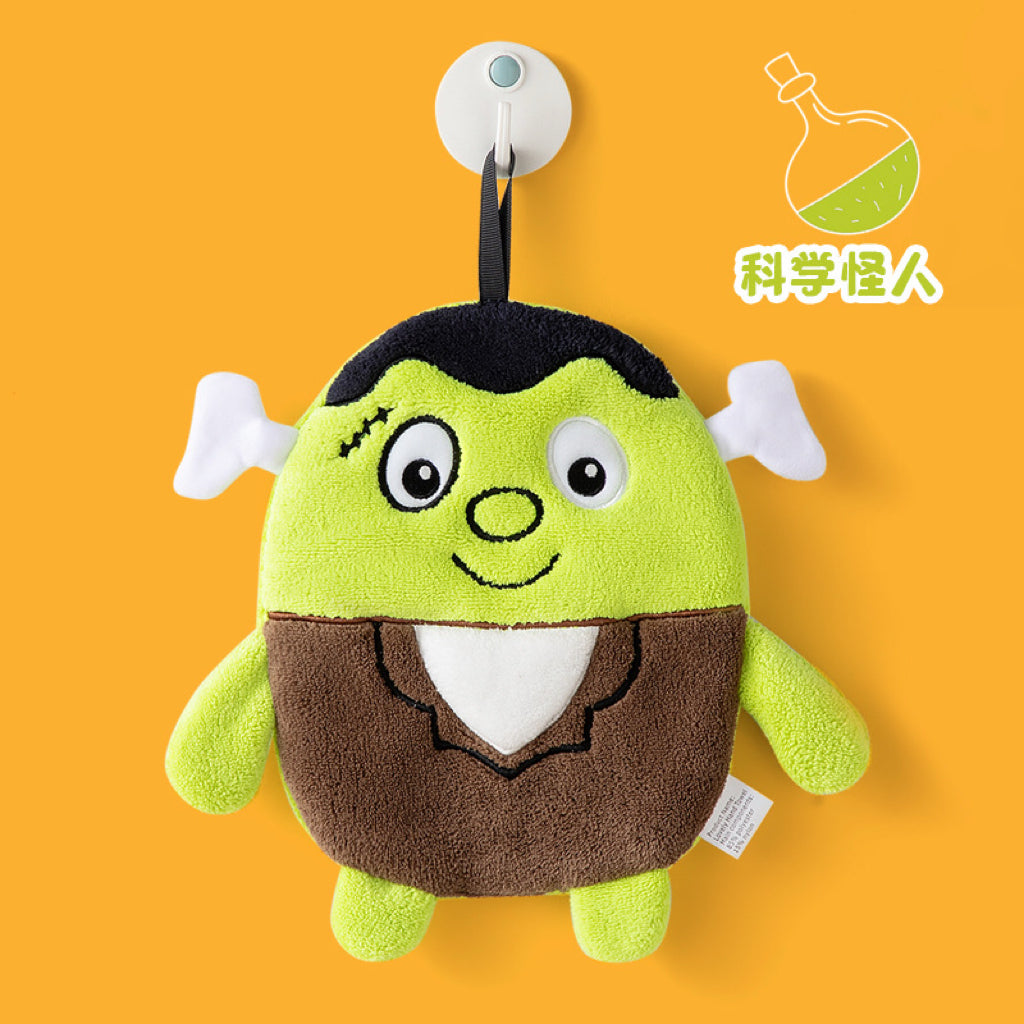 Halloween Plush Character Hanging Hand Towel | 4 Spooky Designs, Thick Coral Fleece