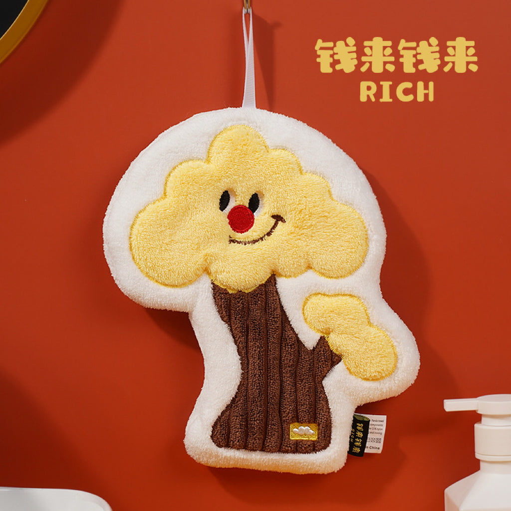 Fluffy Mushroom Tree Hanging Hand Towel | 3D Textured Coral Fleece, Fun Kids Gift
