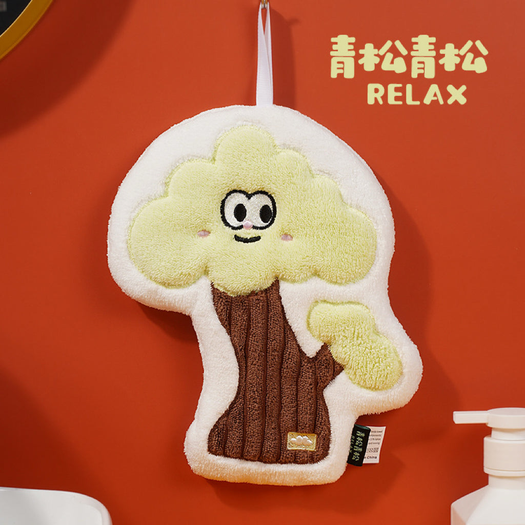 Fluffy Mushroom Tree Hanging Hand Towel | 3D Textured Coral Fleece, Fun Kids Gift