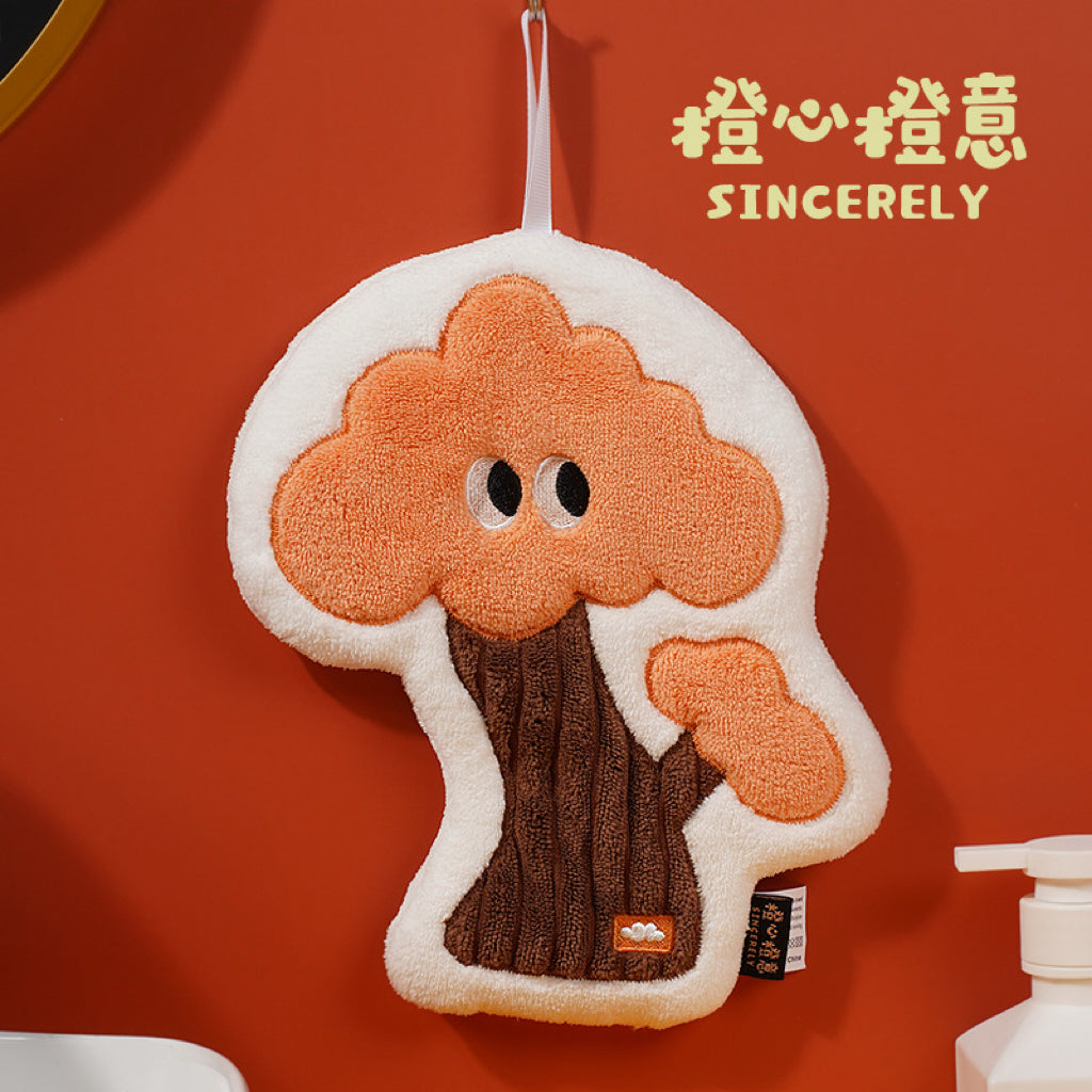 Fluffy Mushroom Tree Hanging Hand Towel | 3D Textured Coral Fleece, Fun Kids Gift