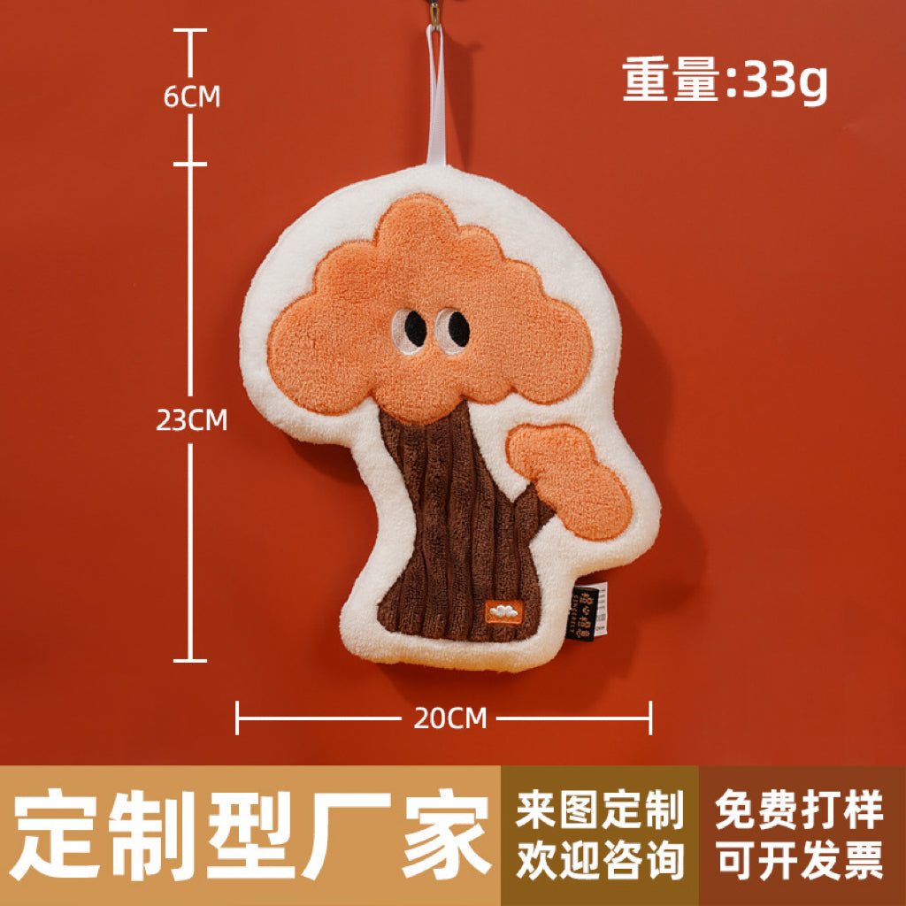Fluffy Mushroom Tree Hanging Hand Towel | 3D Textured Coral Fleece, Fun Kids Gift