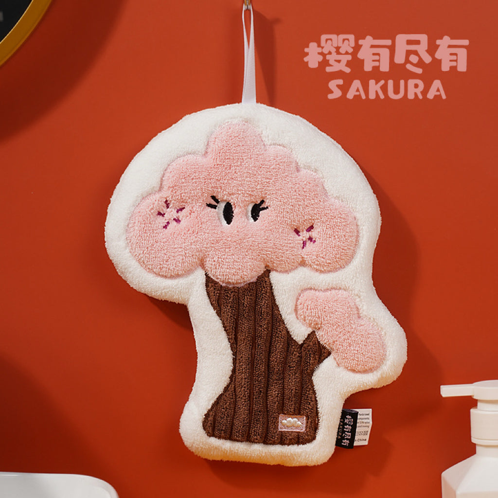 Fluffy Mushroom Tree Hanging Hand Towel | 3D Textured Coral Fleece, Fun Kids Gift