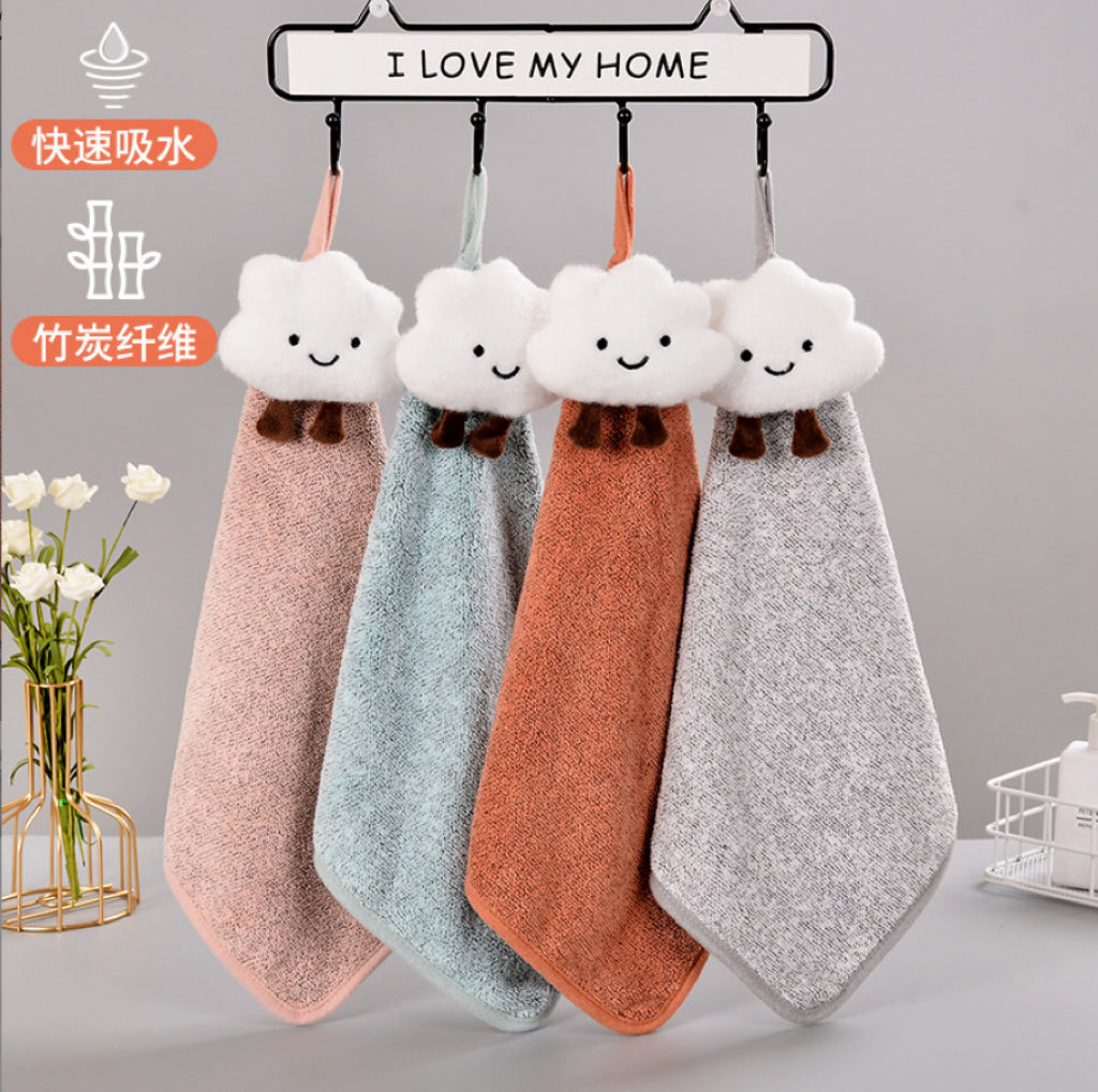 Bamboo Charcoal Cloud Hanging Hand Towel | Antibacterial, Ultra-Absorbent, 4 Colors