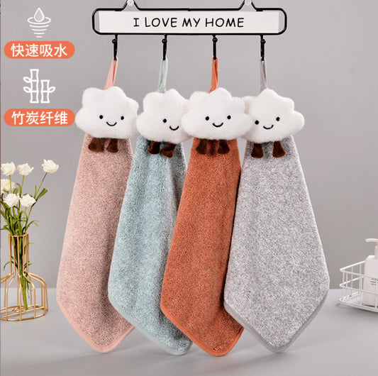 Bamboo Charcoal Cloud Hanging Hand Towel | Antibacterial, Ultra-Absorbent, 4 Colors
