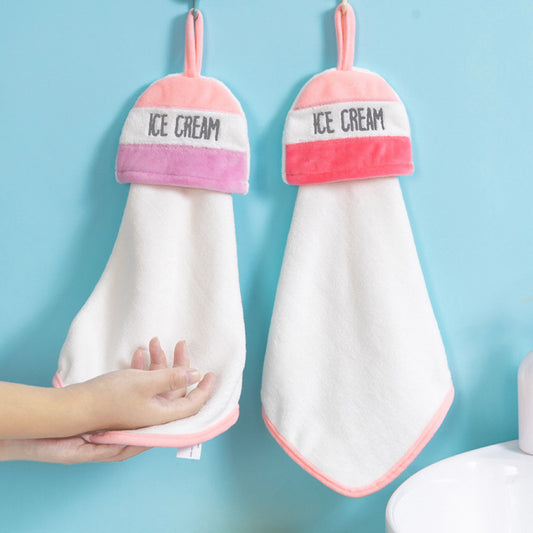 Ice Cream Hanging Hand Towel | Korean Aesthetic, Soft Coral Fleece, Sweet Home Gift
