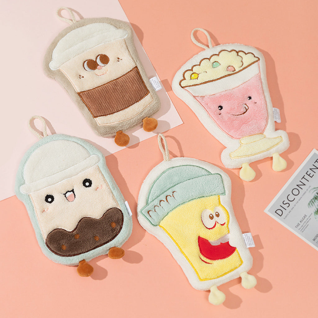 Cute Food & Drink Character Hanging Hand Towel | 3D Legs, Thick Coral Fleece, Foodie Gift