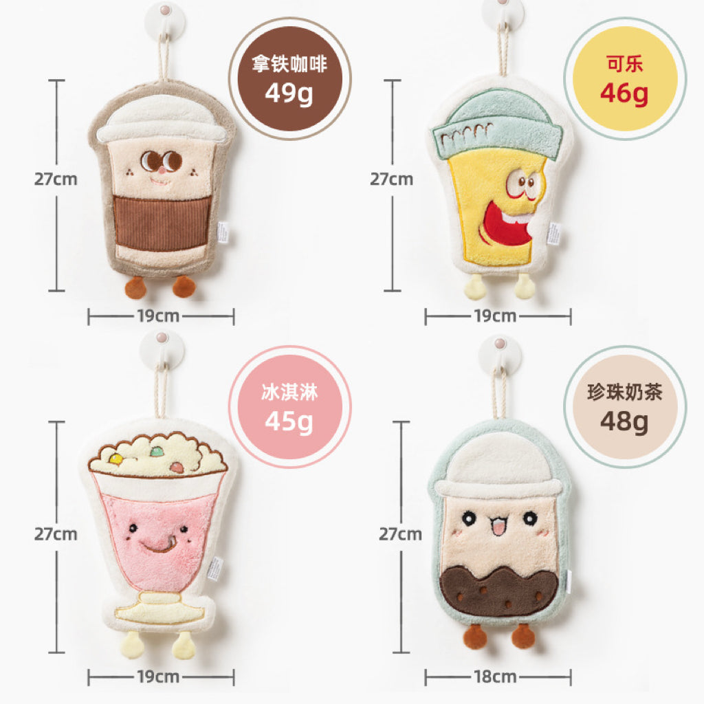 Cute Food & Drink Character Hanging Hand Towel | 3D Legs, Thick Coral Fleece, Foodie Gift