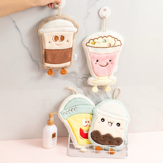 Cute Food & Drink Character Hanging Hand Towel | 3D Legs, Thick Coral Fleece, Foodie Gift