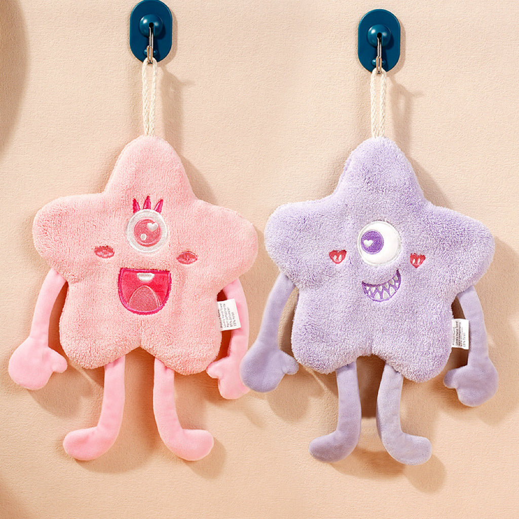 Monster Star Hanging Hand Towel | 3D Character, Thick Coral Fleece, Quirky Fun Gift